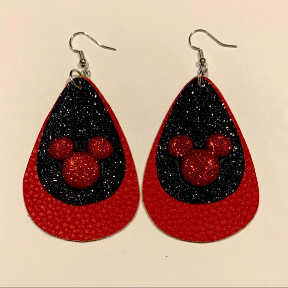 Dynamic Duo Designs Jewelry - Disney Mickey Mouse Red glitter faux leather earrings